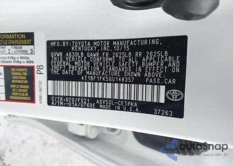 2016 Toyota Camry Se from USA, damaged, VIN 4T1BF1FK5GU148357
